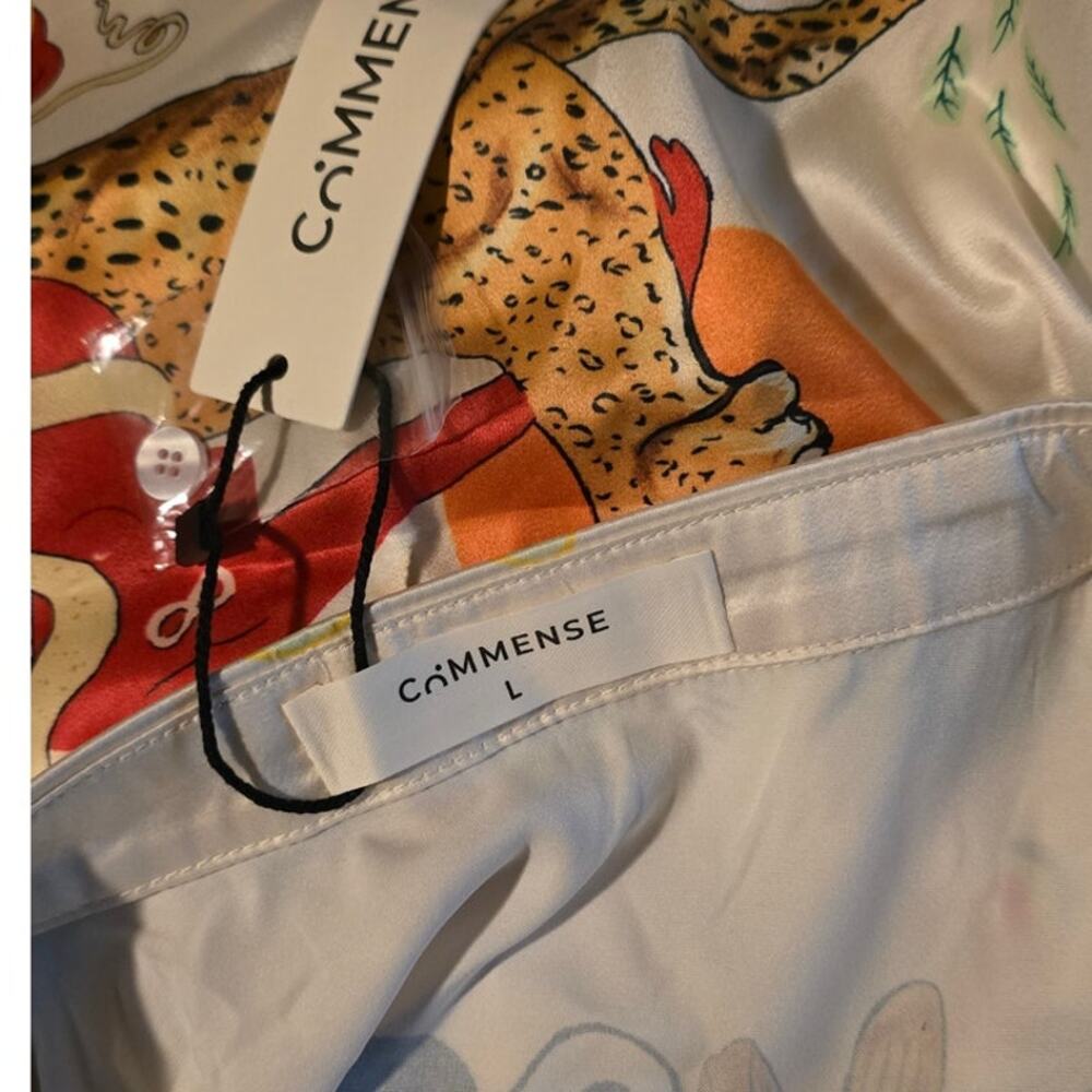 Commense Cream Satin Floral Print Pants Set L NWT Lounge Two Piece - Euro Resort - Picture 5 of 9